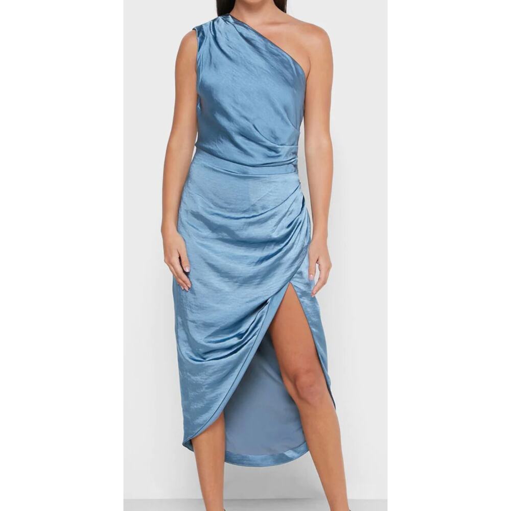 Rosedress Blue One Shoulder High Slit Satin Cocktail Party Dress Womens S